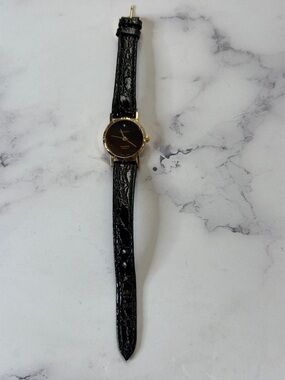 Dynasty Gold Tone Watch Black Strap